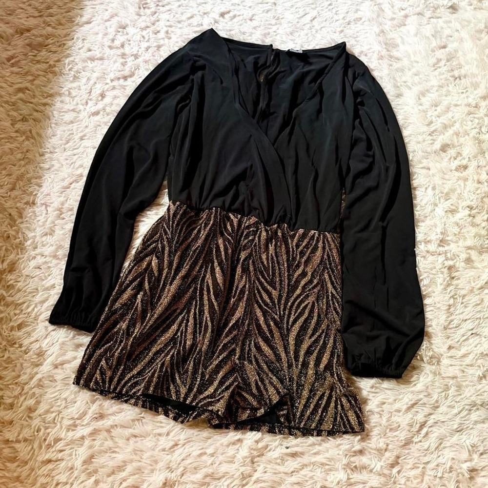 Y2K Clubwear Bronze Chevron Urban Romper Womens M McBling Trashy Chic Edgy